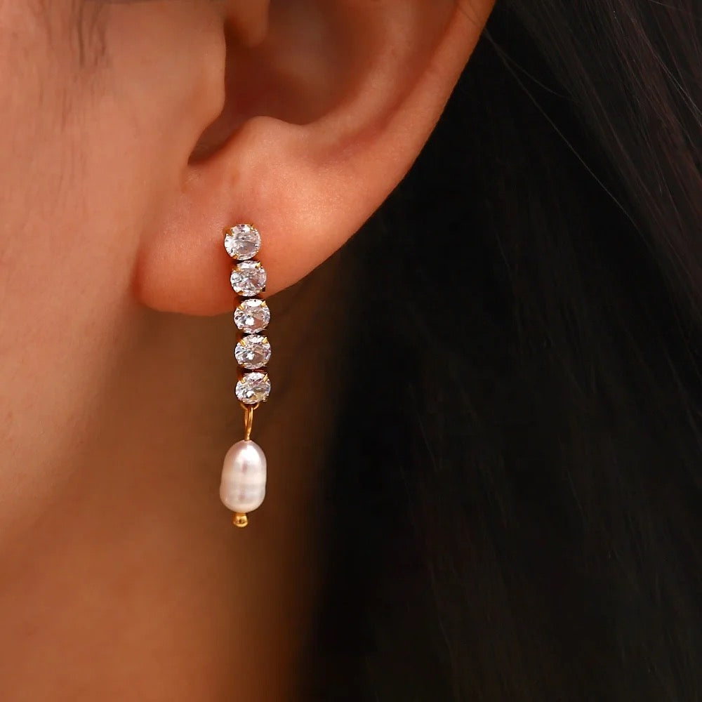 Diamond Pearl Drop Earrings