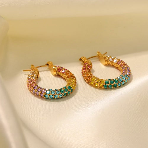 Rainbow Diamond Hoops