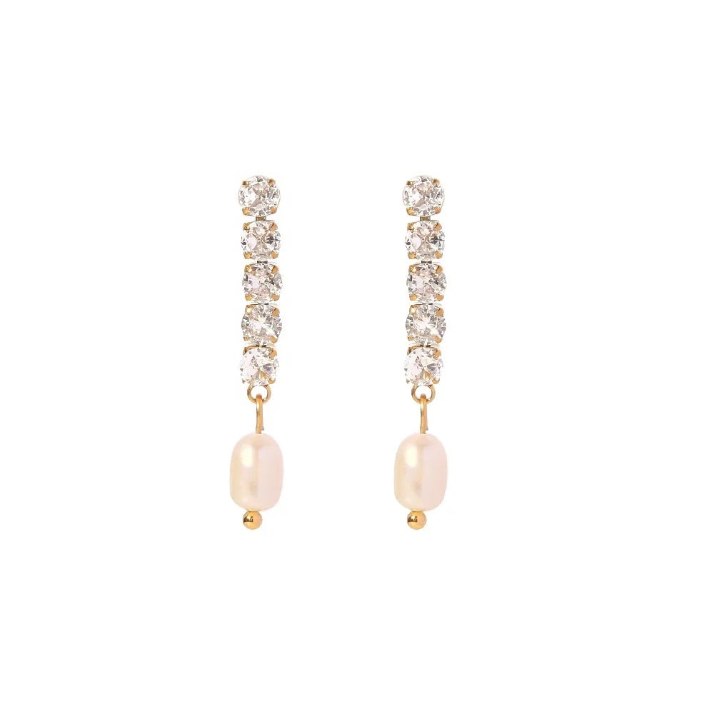 Diamond Pearl Drop Earrings